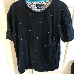 Denim & Flower Ricky Singh Blue T w/ flamingoes L